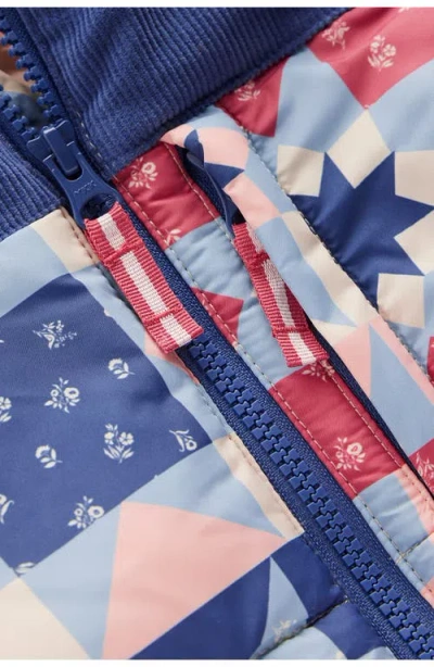 Mini Boden Kids' Cozy Mixed Media Puffer Jacket In Blue