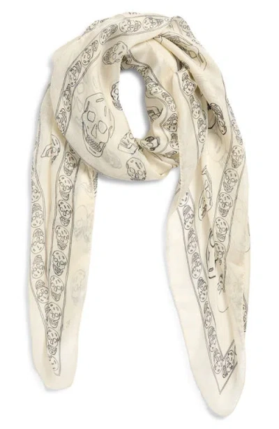 Alexander Mcqueen Mcqueen Hand Painted Skull Silk Chiffon Square Scarf In Neutral