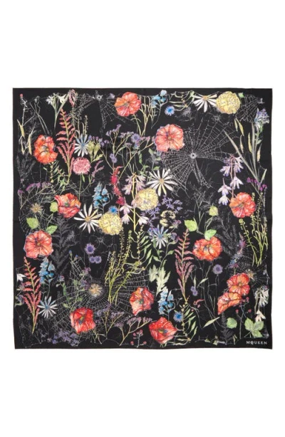 Alexander Mcqueen Mcqueen Spider Floral Silk Twill Square Scarf In Black