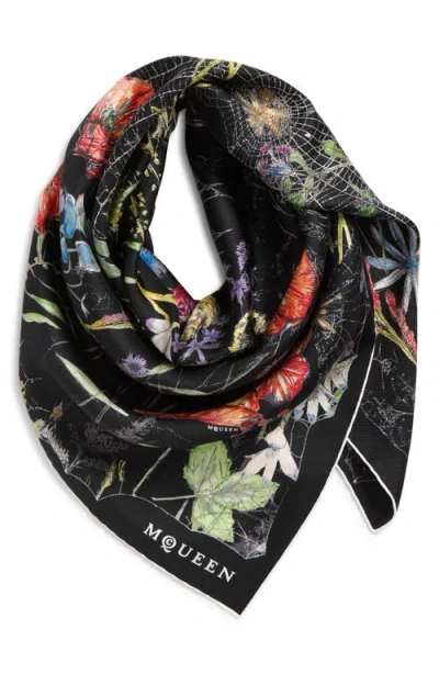 Alexander Mcqueen Mcqueen Spider Floral Silk Twill Square Scarf In Black