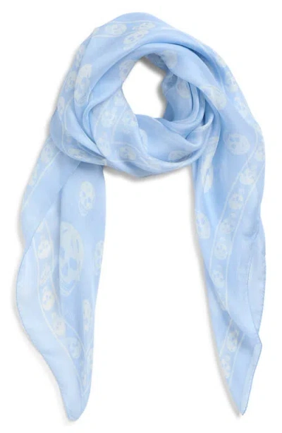 Alexander Mcqueen Mcqueen Skull Print Silk Scarf In Blue