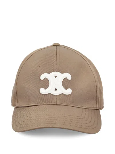 Celine Women Triomphe Cotton Baseball Cap In Brown