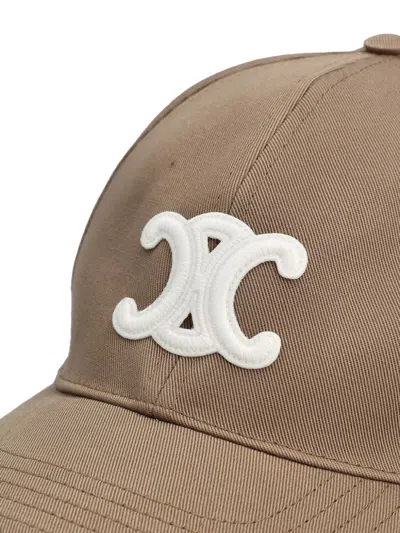 Celine Women Triomphe Cotton Baseball Cap In Brown