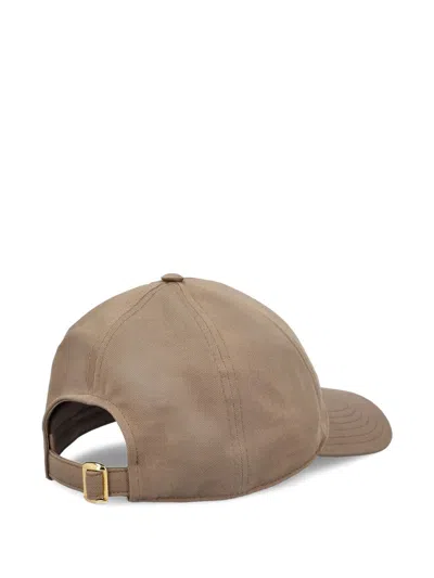Celine Women Triomphe Cotton Baseball Cap In Brown