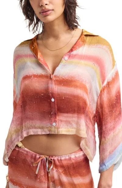 Vitamin A ® Petra Crop Button-up Cover-up Shirt In Multi