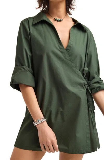 Vitamin A ® Elodie Long Sleeve Organic Cotton Wrap Cover-up Dress In Green