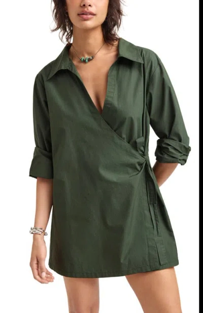 Vitamin A ® Elodie Long Sleeve Organic Cotton Wrap Cover-up Dress In Green