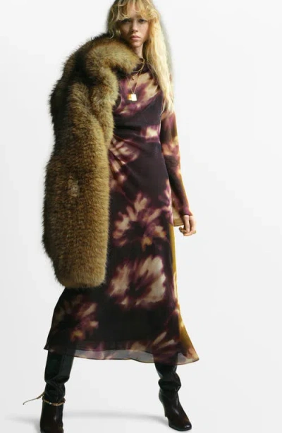 Mango Long Sleeve Maxi Dress In Burgundy