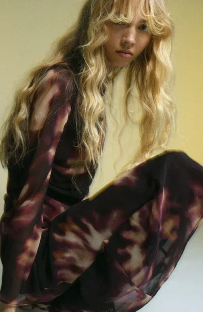 Mango Long Sleeve Maxi Dress In Burgundy