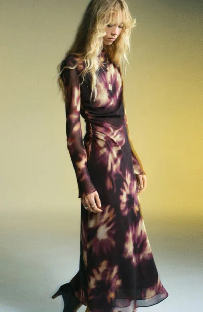 Mango Long Sleeve Maxi Dress In Burgundy