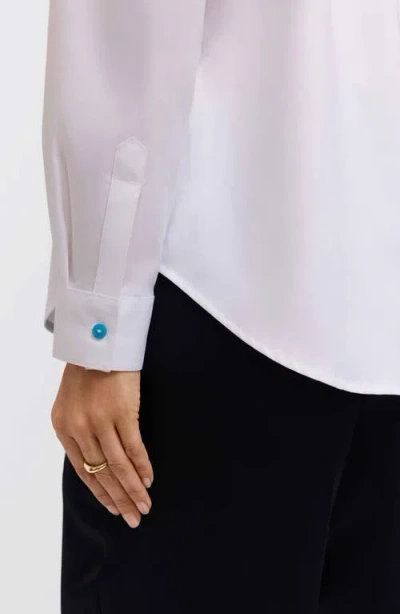 Foxcroft Charlie Floral Trim Cotton Blend Button-up Shirt In White