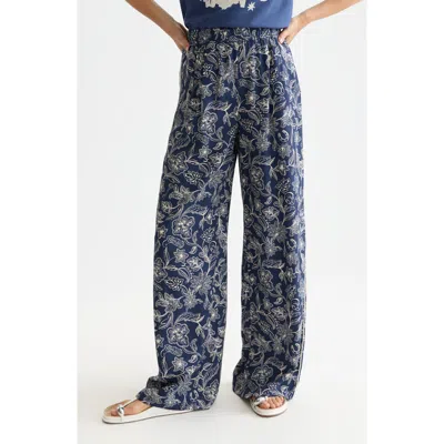 Scotch & Soda Eleni Print High Waist Wide Leg Pants In Blue