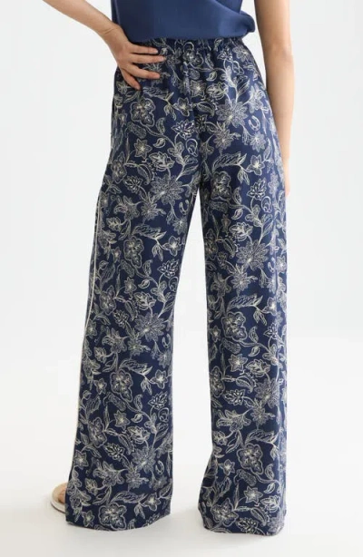 Scotch & Soda Eleni Print High Waist Wide Leg Pants In Blue
