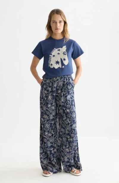 Scotch & Soda Eleni Print High Waist Wide Leg Pants In Blue
