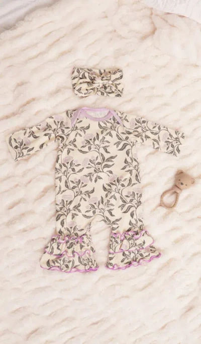 Everly Grey Ruffle Romper & Head Wrap Set In Neutral