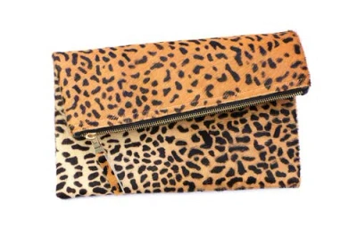 The Artisan & Company Leopard Leather Clutch In Sand