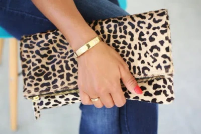 The Artisan & Company Leopard Leather Clutch In Sand