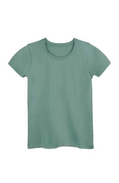Mightly Organic Cotton Short Sleeve Ribbed Scoop Neck Tee In Green