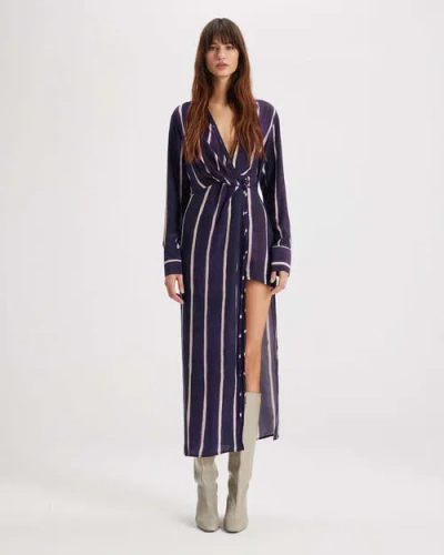 Theo The Label Selena Stripe Draped Shirtdress In Purple