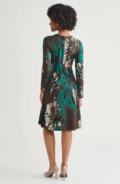 Ming Wang A-line Floral Jacquard Soft Knit Midi Dress In Green