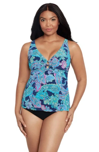 Trimshaper Molly Double Ring Tankini Swimsuit Top In Multi