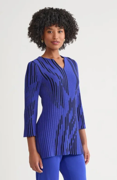 Ming Wang Dual-toned Soft Knit Signature Tunic In Blue