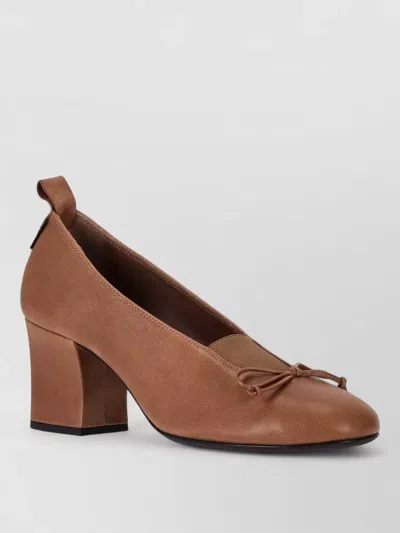 Miu Miu Nappa Pumps Block Heel Bow Detail Pull Tab In Brown