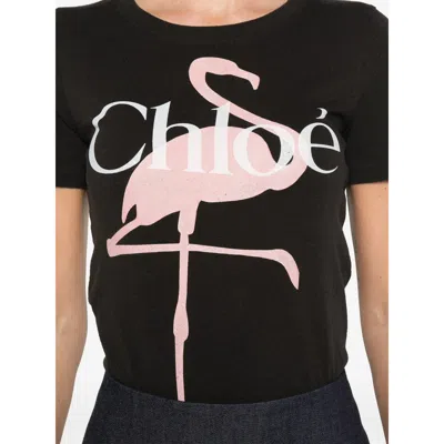 Chloé Women Black Crewneck T-shirt With Maxi Logo Print On The Front In Cotton Woman