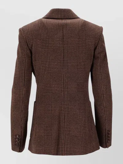 Max Mara Double Breasted Check Pattern Jersey Jacket In Brown