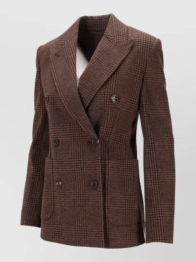 Max Mara Double Breasted Check Pattern Jersey Jacket In Brown