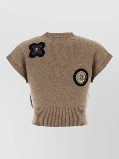 Max Mara Wool Blend Anfora Vest Crew Neck In Brown