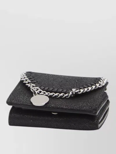 Stella Mccartney Falabella Compact Trifold Wallet Chain Detail In Black