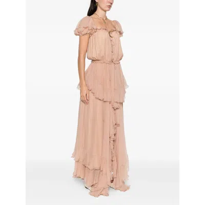 Chloé Gathered Ruffle Organic Silk Mousseline Gown In Pink