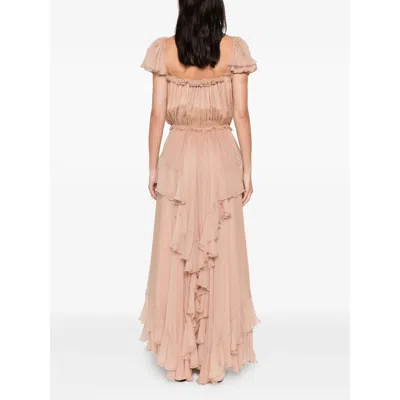 Chloé Gathered Ruffle Organic Silk Mousseline Gown In Pink