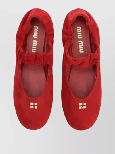 Miu Miu Suede Ballet Flats Elastic Trim Design In Red