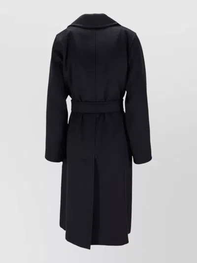 Max Mara Belted Mid Length Coat Notched Lapels In Black