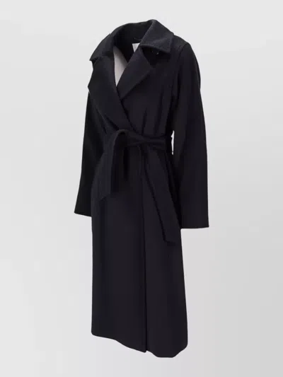 Max Mara Belted Mid Length Coat Notched Lapels In Black