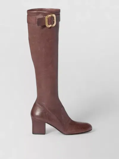 Miu Miu Knee High Boots Almond Toe Buckle In Brown