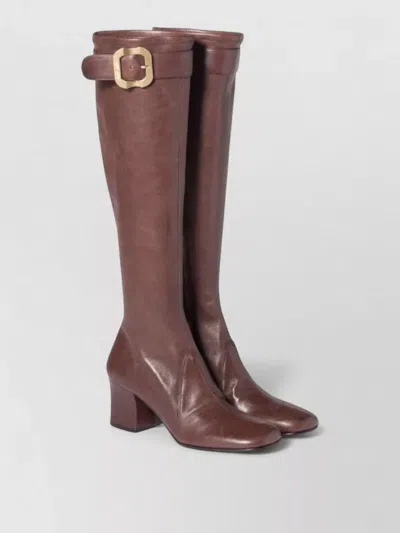 Miu Miu Knee High Boots Almond Toe Buckle In Brown
