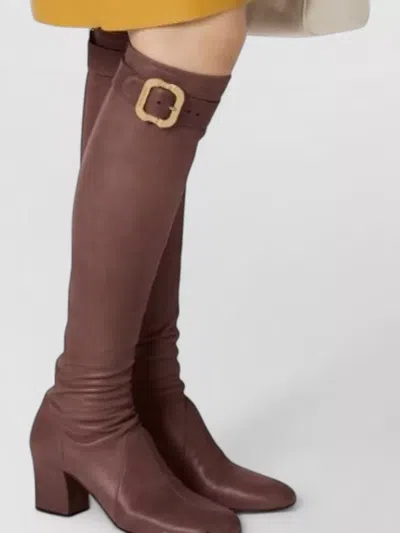 Miu Miu Knee High Boots Almond Toe Buckle In Brown