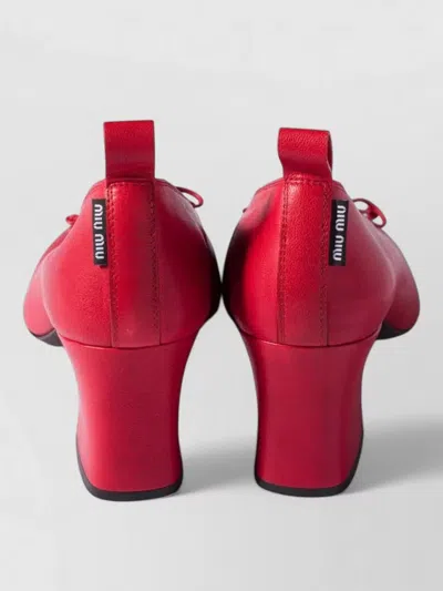 Miu Miu Nappa Pumps Block Heel Bow Detail In Red