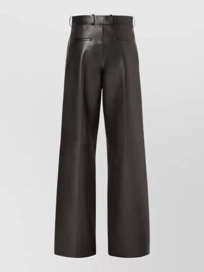 Fendi High Waist Lambskin Leather Wide Leg Trousers In Black