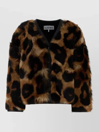Loewe Shearling Jacket Animal Print Faux Fur In Brown