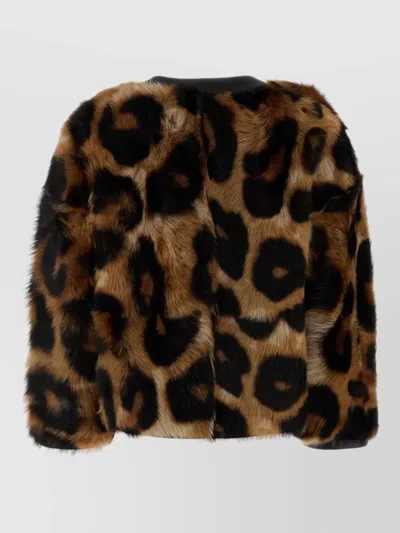 Loewe Shearling Jacket Animal Print Faux Fur In Brown