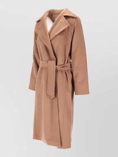 Max Mara Belted Coat Mid Length Back Vent In Brown