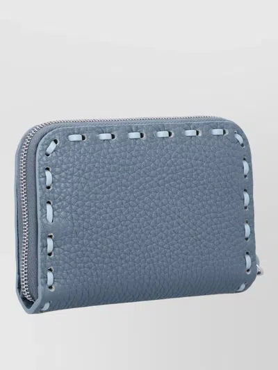 Fendi Peekaboo Mini Selleria Zip Around Wallet In Blue