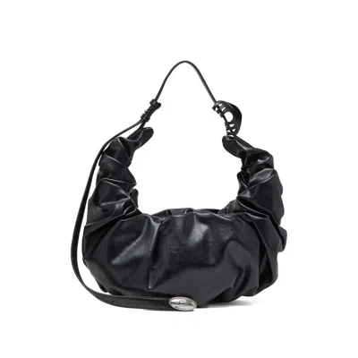 Diesel Grab-d L-large Scrunched Hobo Bag In Shiny Pu In Black