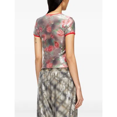 Diesel T-unkyel Sequinned Skinny Floral Print Jersey Top In Multi