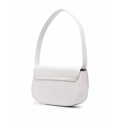Diesel Structured White Handbag With Metallic Logo Accent In Gold
