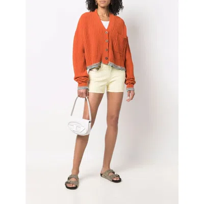 Diesel Structured White Handbag With Metallic Logo Accent In Gold